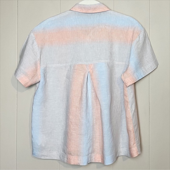 Madewell 100% Linen Beachside Shirt Small Ombré Stripe‎ blue coral boxy top - Picture 3 of 10